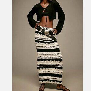 Anthropologie Textured Knit Maxi Skirt Black White Crochet Dress XS NWT 168$